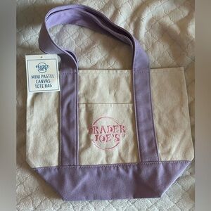 Trader Joe's Mini Pastel Canvas Tote Bag - Lavender and Cream
